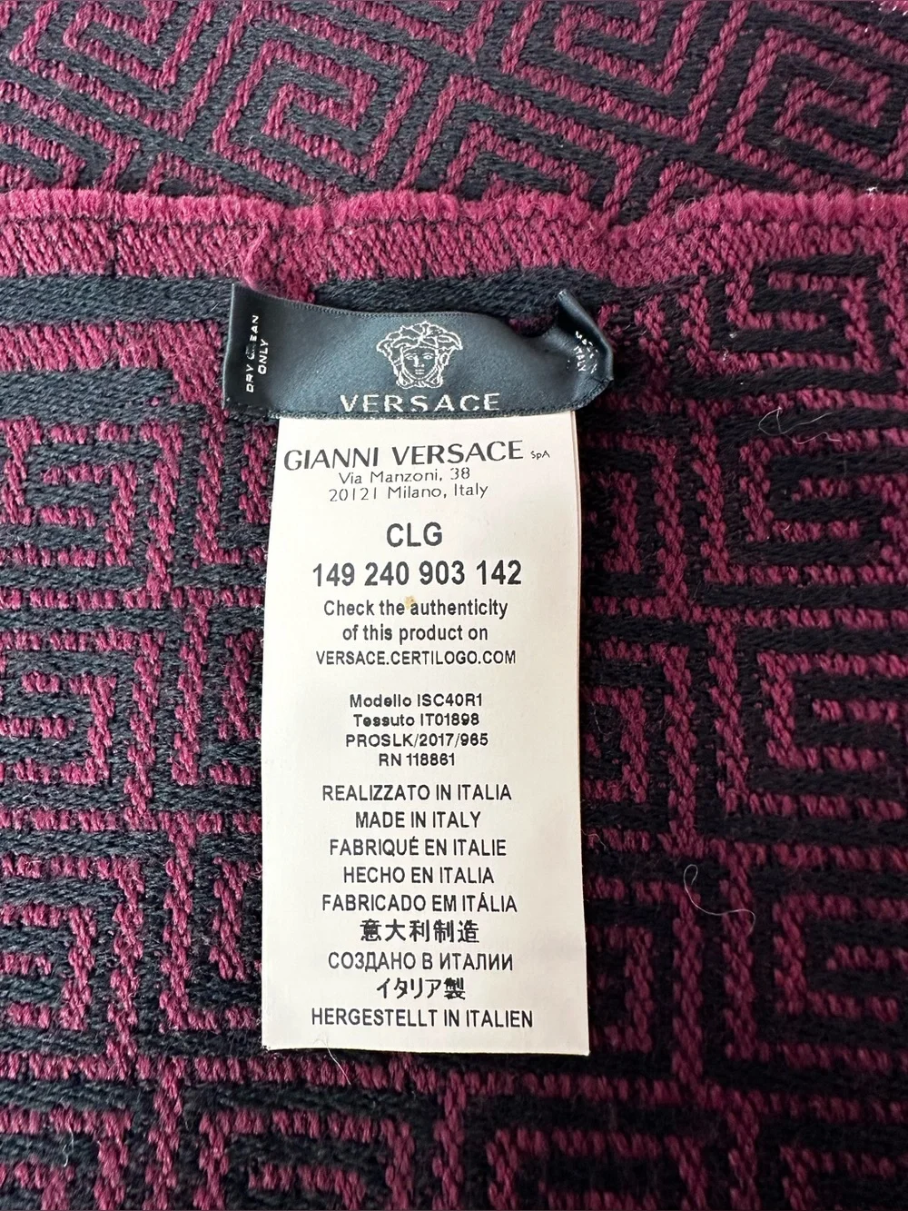 Versace Black & Burgundy Medusa Pattern Scarf